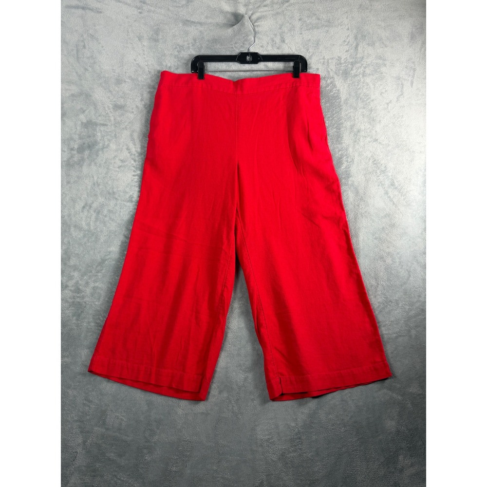 Loft Women XL Red Wide Leg Crop Pants Linen Blend Boho Quiet Luxury 530262